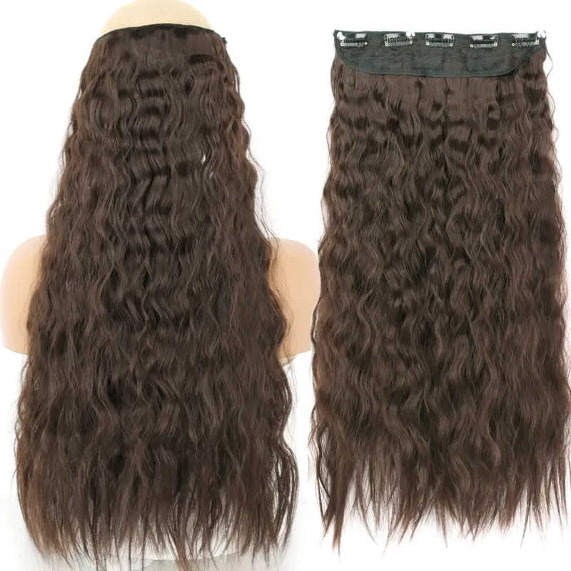 32inch Synthetic Hair Extensions One Piece 5 Clips Long Straight High Temperature Fiber Black Brown Hairpiece — image 33