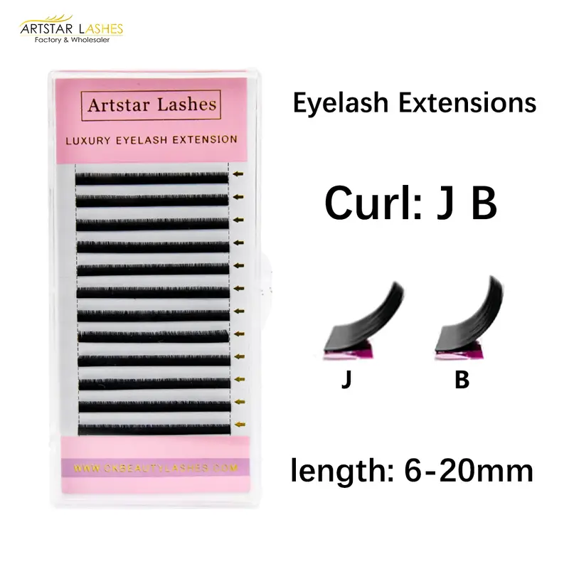 12 Rows/Tray False Eyelashes J B Curl 6-20mm Eyelash Extensions Matte Black Lashes Makeup Tool