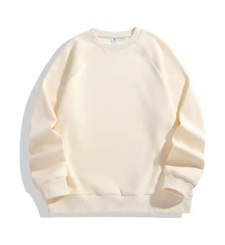 600g Men's 100% Cotton Oversized Sweatshirt for Winter Solid Beige Batwing Sleeve Heavyweight Fleece Crew Neck Thermal Hoodies