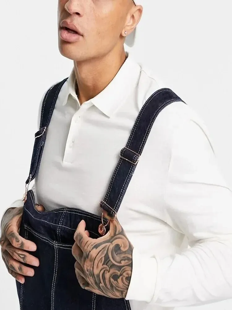Men Overalls Jeans Large Size Denim Bib Casual Daily High Quality Multi-pocket New Loose Suspender Long Pants — image 3