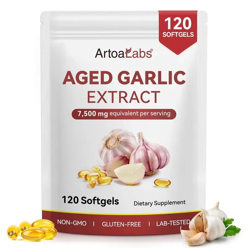 Aged Garlic Extract Softgels 7500mg Equivalent per Serving for Circulation & Heart Function Antioxidant & Immune Support 120Ct