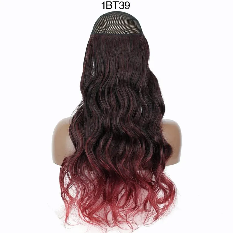 Long No Clips Invisible Wire Hair Extensions 16 22 32" Synthetic Wavy Black Brown One Piece Hairpiece Hair Extension