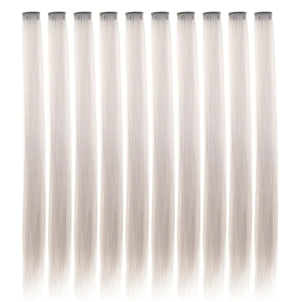 10PCS/Pack Colored Party Highlights Clip in Hair Extensions for Girls 22 Inches Omber colors Straight Hair Synthetic Hairpieces — image 15
