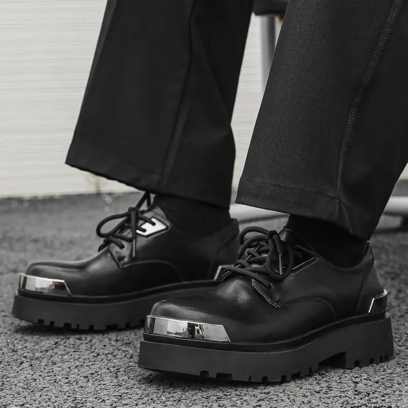 Retro Men Derby Shoes Black Casual Lace Up Thick Soled Wear-resistant Business Couple Commuting Shoes Outdoor Work Shoes Men — image 6