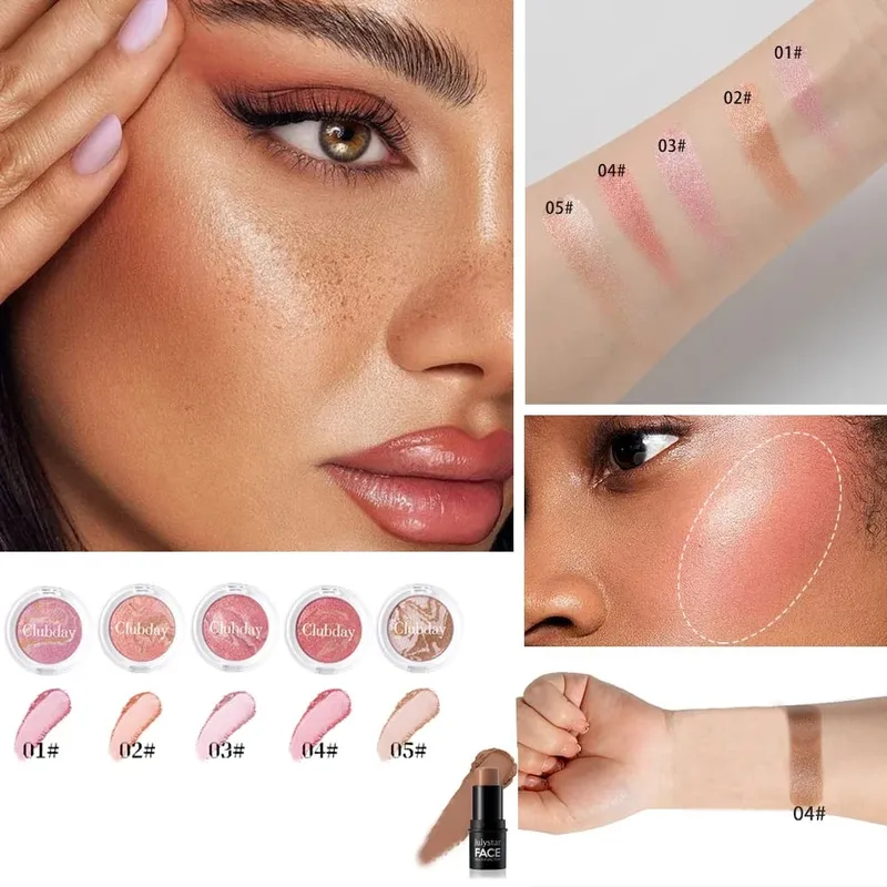 Blush & Contour 2‑Piece Set Marbled Baked Blush Powder & Contour Stick Blendable for Natural Sculpted Daily Face Makeup — image 4
