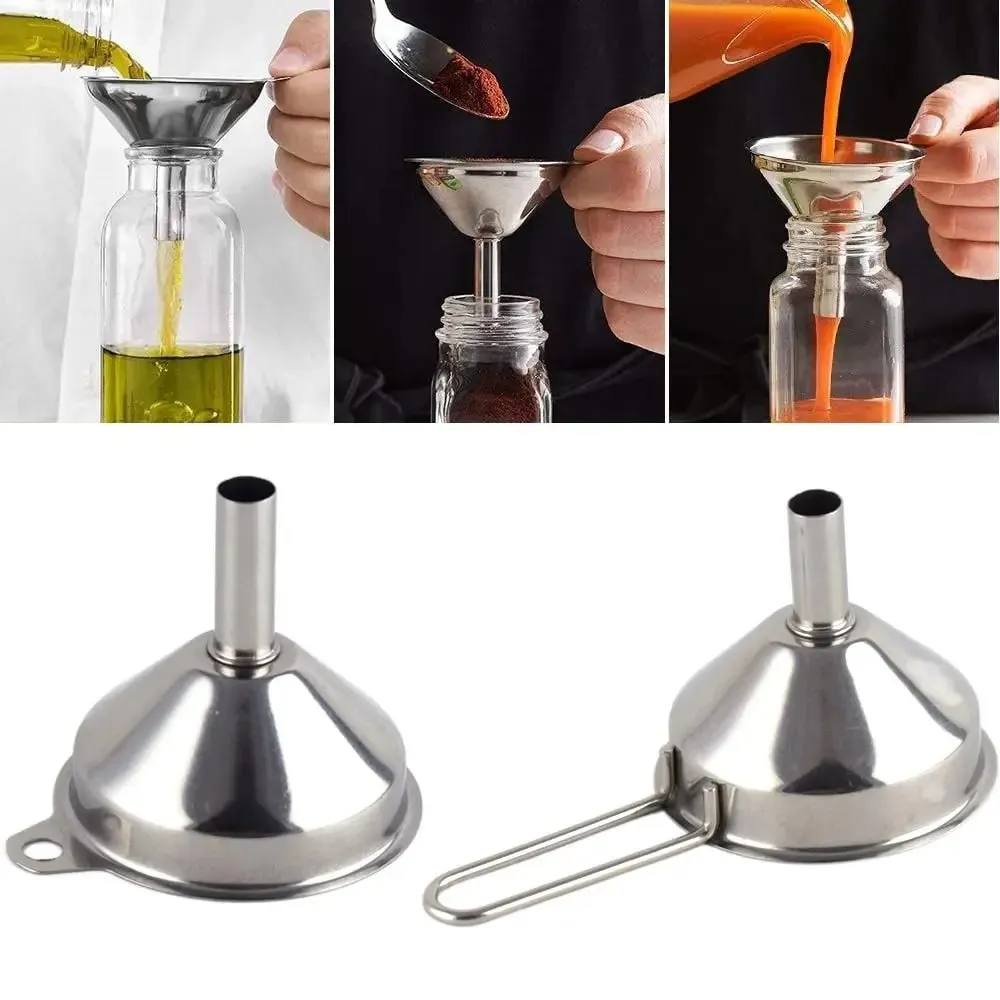 Wide Mouth Stainless Steel Funnel Spice Cooking Oil Filter Kitchen Tool Strainer with Handle Oil Spill Filter Funnel — image 4