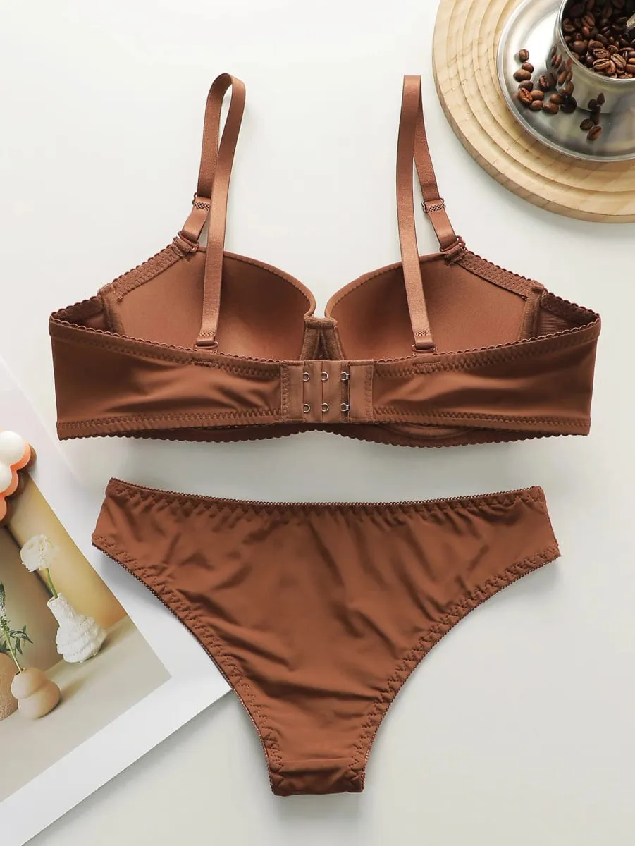 New Hot Selling Solid Color Daily 2-piece Set with Steel Rim push up Bra for Women Underwear Set J2611 — image 2