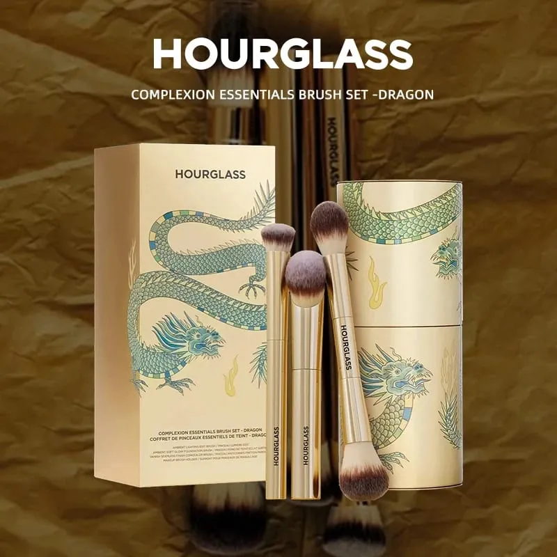 Complexion Essentials Brush Set -Dragon series 3 makeup brushes with a Packaging box and a Brush bucket — image 1