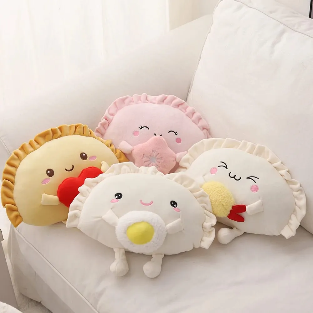 Nuevo 35cm Dumpling Plushies almohada cojín comida Kawaii bola de masa frita juguete suave corazón flor de cerezo abrazo almohada lindo regalo