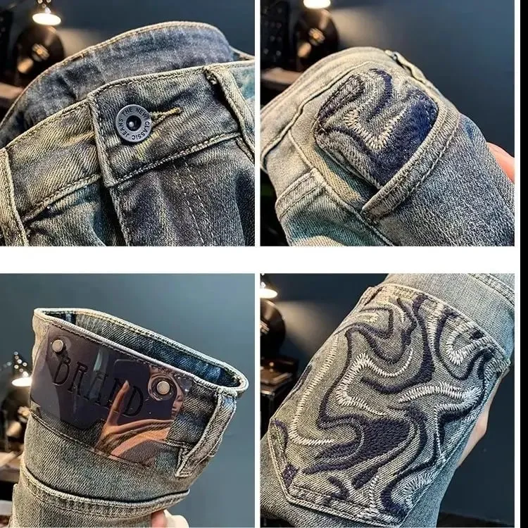 Jeans Men Luxury Summer Cowboy Men's High-end Jeans Autumn New Loose Gradual Washed Embroidery Narrow Feet Denim Trousers — image 5