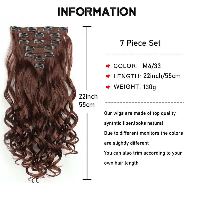 22 Inch Elegant Sexy Hair Curly Extensions 7Pcs/Set 16 Clips Long Curly Wave-Body Wave Hair Extensions Clip In Hair Extensions — image 4