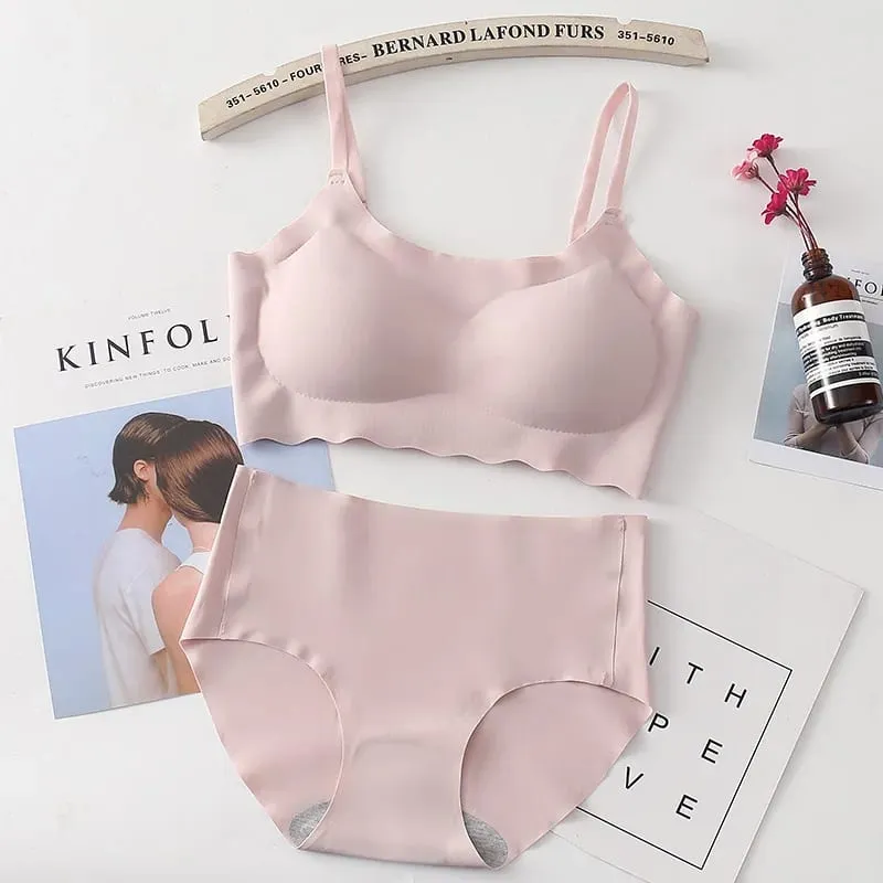 Seamless Bralette Set Strappy Camisole No Underwire Comfortable Sleep Yoga Sports Bra Panties Combo
