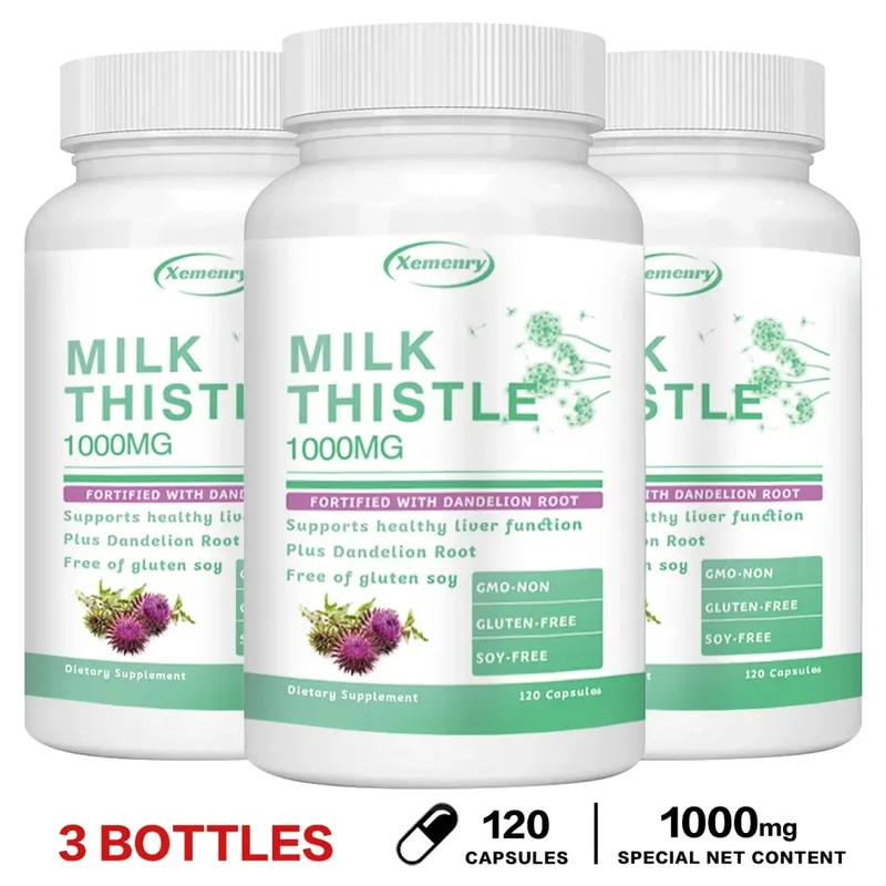 Milk Thistle Capsules 1000mg - with Dandelion Root - Liver Detox and Cleanse Promotes Skin and Digestive Health Supplement