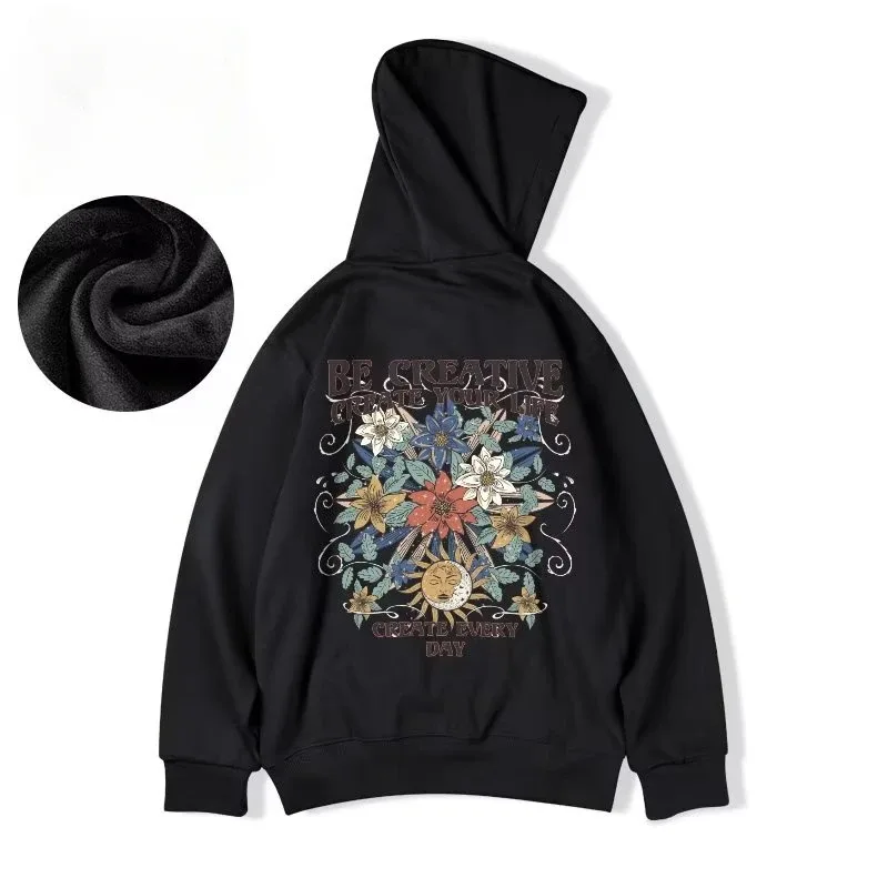 M-8XL Oversized hoodies Herr American Sun Moon Flower Print Oversized hoodie Lös hoodie Students stor huvtröja — image 4