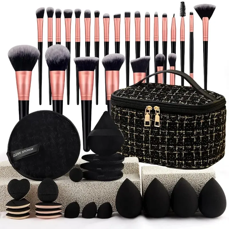 Professional Makeup Brushes Set for Foundation Eyeshadow Highlighter Blush Concealer Powder Cosmetic Tools with Sponges Kit — image 1