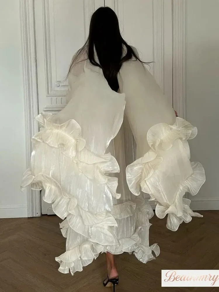 Solides mehrschichtiges Maxikleid mit Rüschen für Damen, elegant, ärmellos, schulterfrei, hohe Taille, Kleider 2026, Urlaub, weibliche Kleidung — image 7