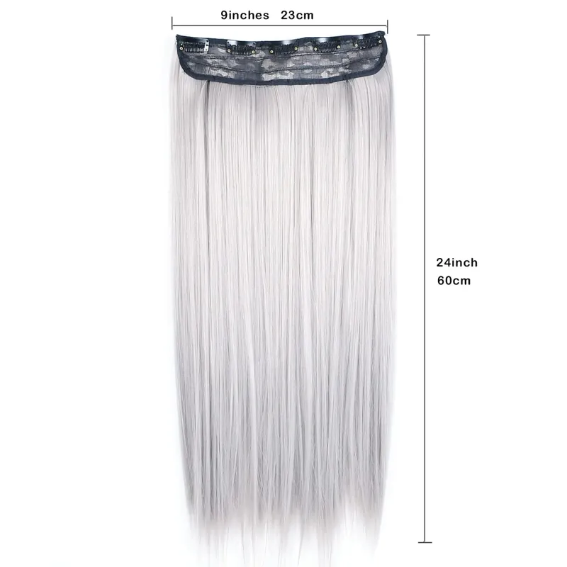 Clip in One Piece Wavy Synthetic Hair Extension Long Straight Synthetic Black Gray Color GreyHairpieces — image 3