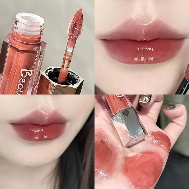 Gelo transparente marrom brilho labial hidratante batom líquido brilhante nude água luz espelho de vidro maquiagem de longa duração — image 11