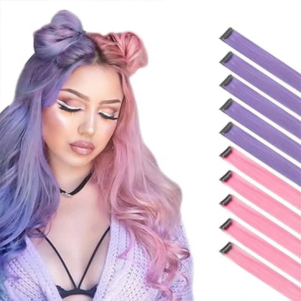 10 PCS Highlights Clip-in Synthetic Hair Extensions Hair Accessories Hairpiece for Girls Women Party Favor Cosplay Gift 22 Inch — image 21