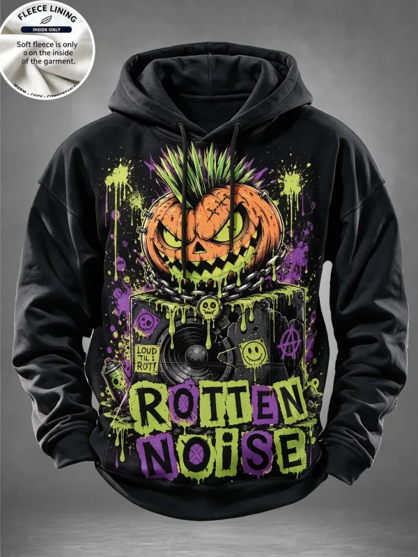Men Fleece Lined Hoodie Halloween Werewolf Red Moon Print Pullover Hooded Sweatshirt Street Hoody — image 7