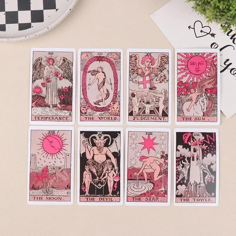 Juego de cartas de Tarot Pink Rider Waite para principiantes, juego de adivinación de profecía, tablero de fiesta familiar, cartas del destino, juego de adivinación — image 6