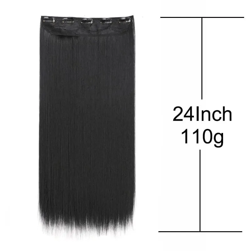 Synthetic 5-Clip One Piece Invisible Hair Extensions Long Straight 24Inch Heat Resistant Hairpiece for Women — image 3