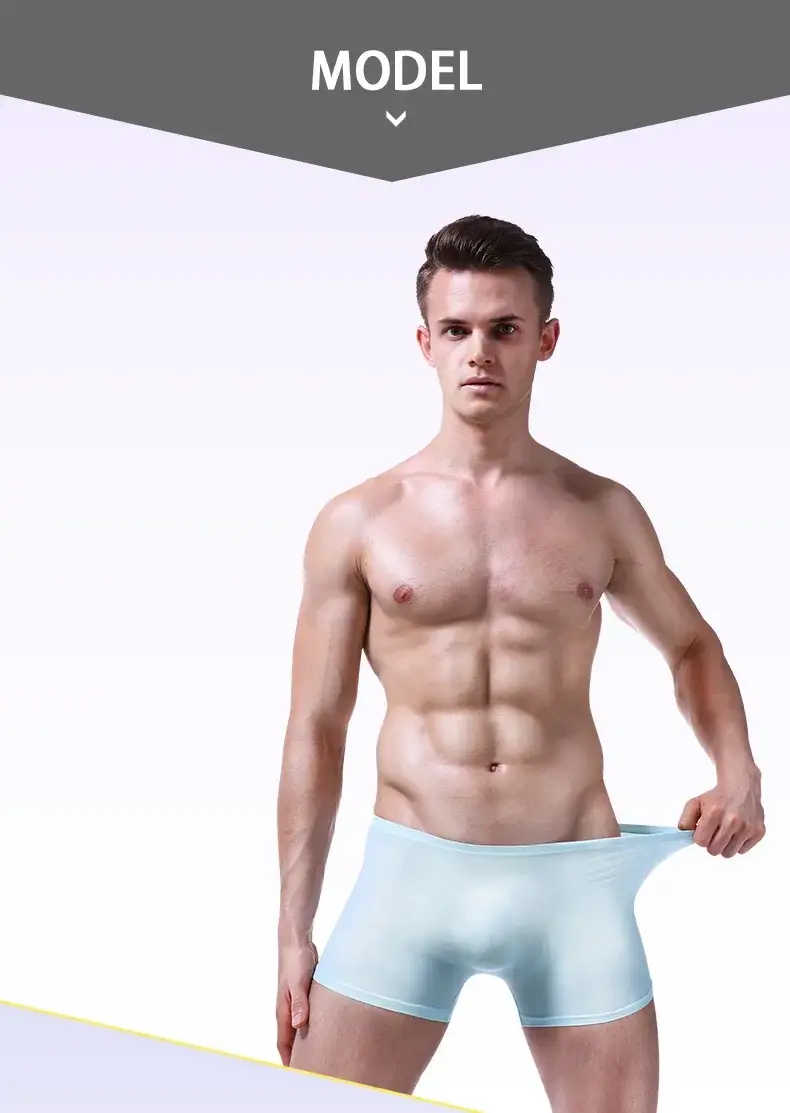 Ice silk underwear men's seamless ultra-thin transparent boxer shorts sexy one piece summer breathable youth tide four corners — image 14
