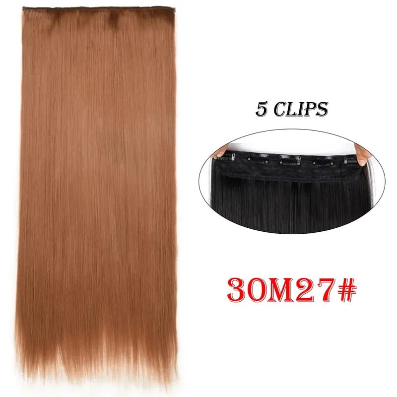 One Piece Clip In Hair Extensions 24" Straight Thick Synthetic Clip In Hairpieces Highlights Black Brown Soft For Women Daily