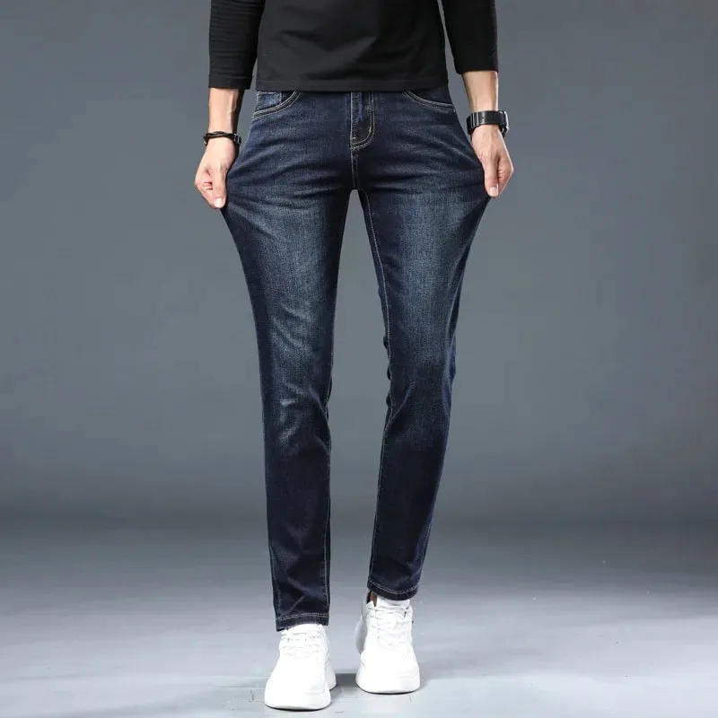 Men's Jeans Autumn Spring High-End Trendy Slim Fit Skinny Pants All-Matching Washed 2025 New Men's Denim Trousers