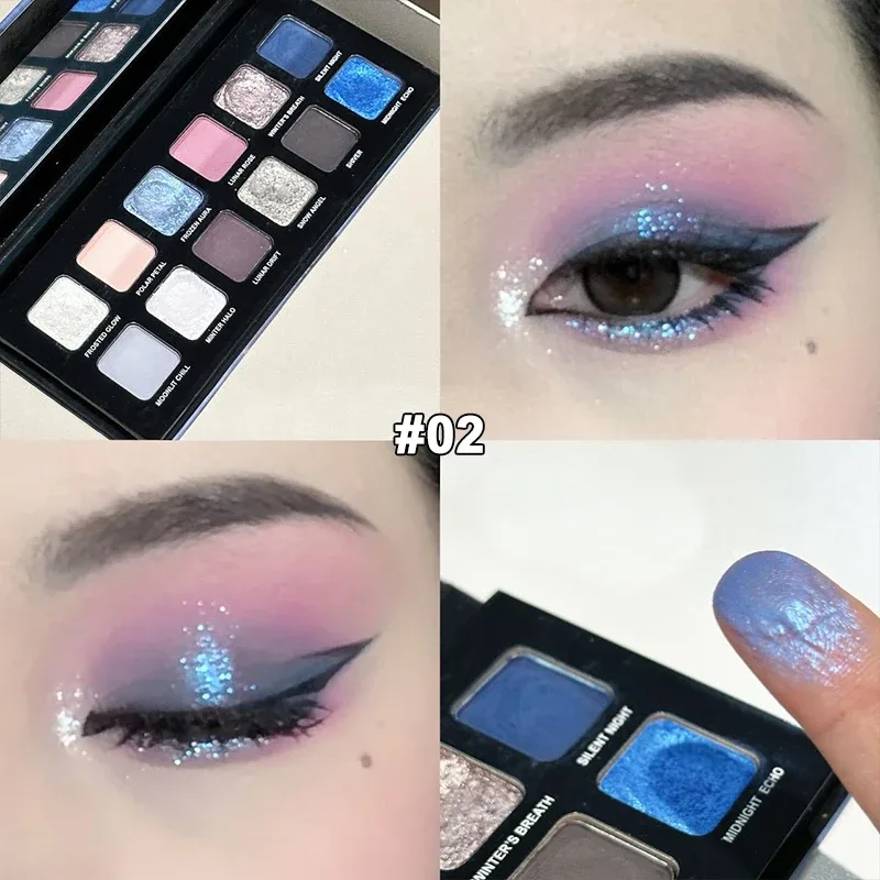 12 Colors Metallic Eyeshadow Palette Pearl Matte Sparkling Shimmer Blue Eye Shadow Highlighter Brighten Glitter Fashion Makeup — image 4