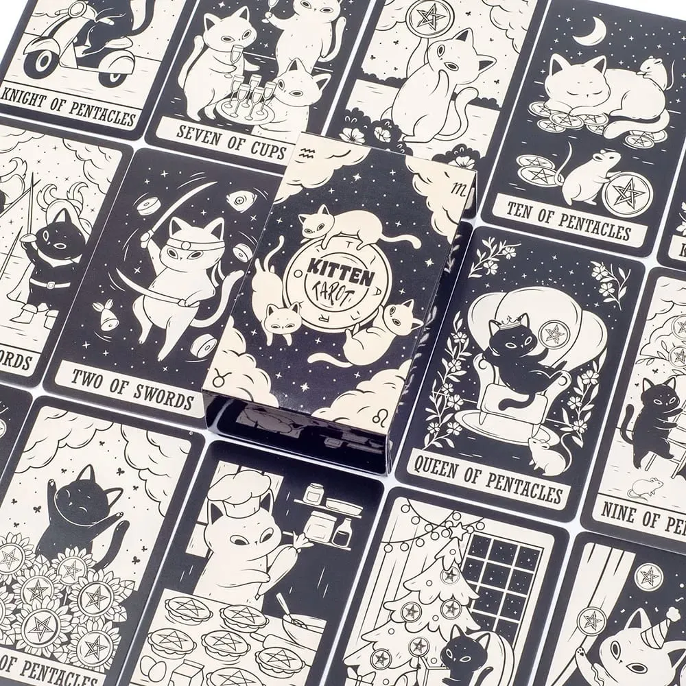 Kitten Tarot Deck 78Pcs Cute Black and White For Beginners Version Mysterious Board Game Fun Fortune telling Kit — image 3