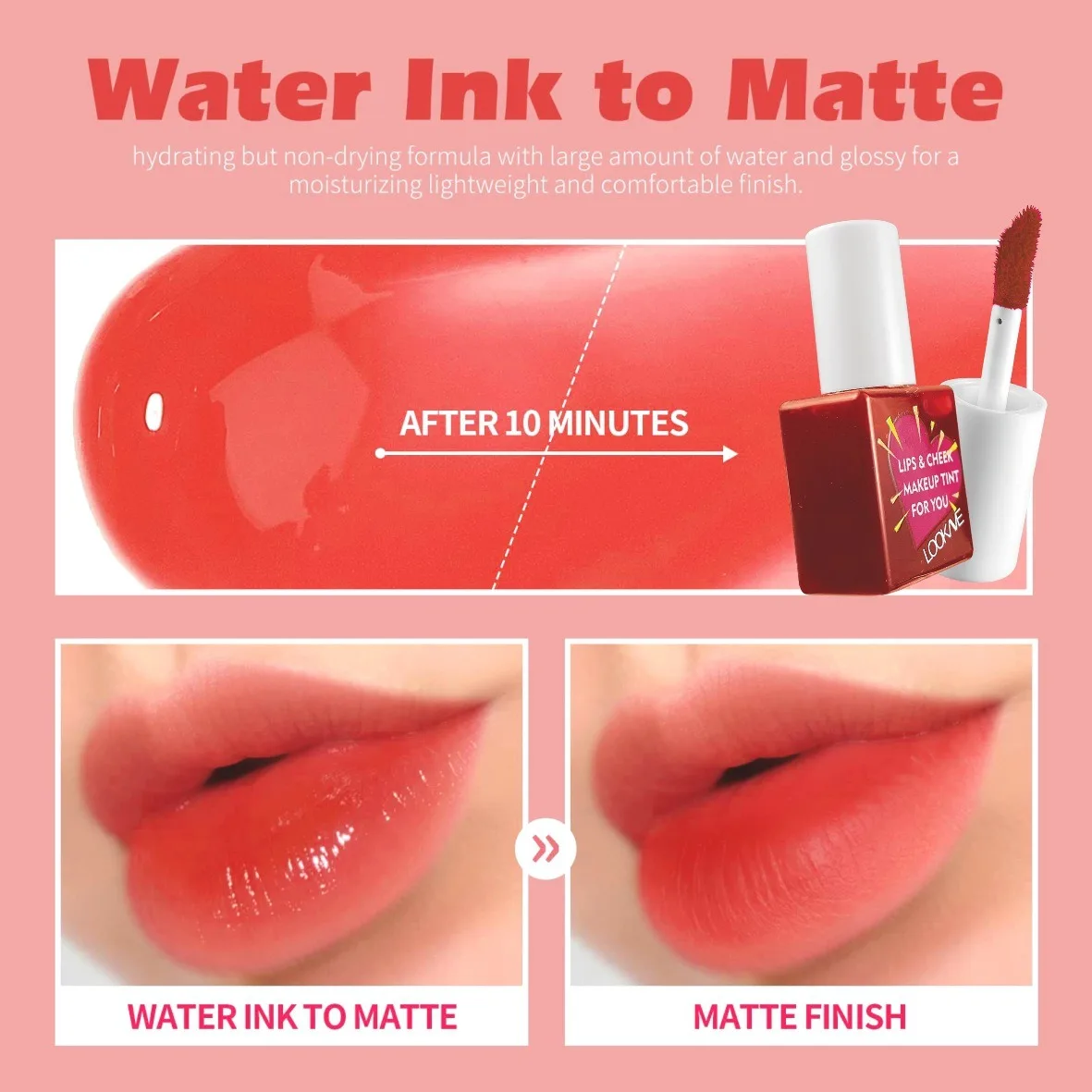 Lip Cheek Water Tint Matte Lip Stain Moisturizing Fruit Liquid Lipstick Blush 6Color Lip Gloss Long Lasting Waterproof Cosmetics