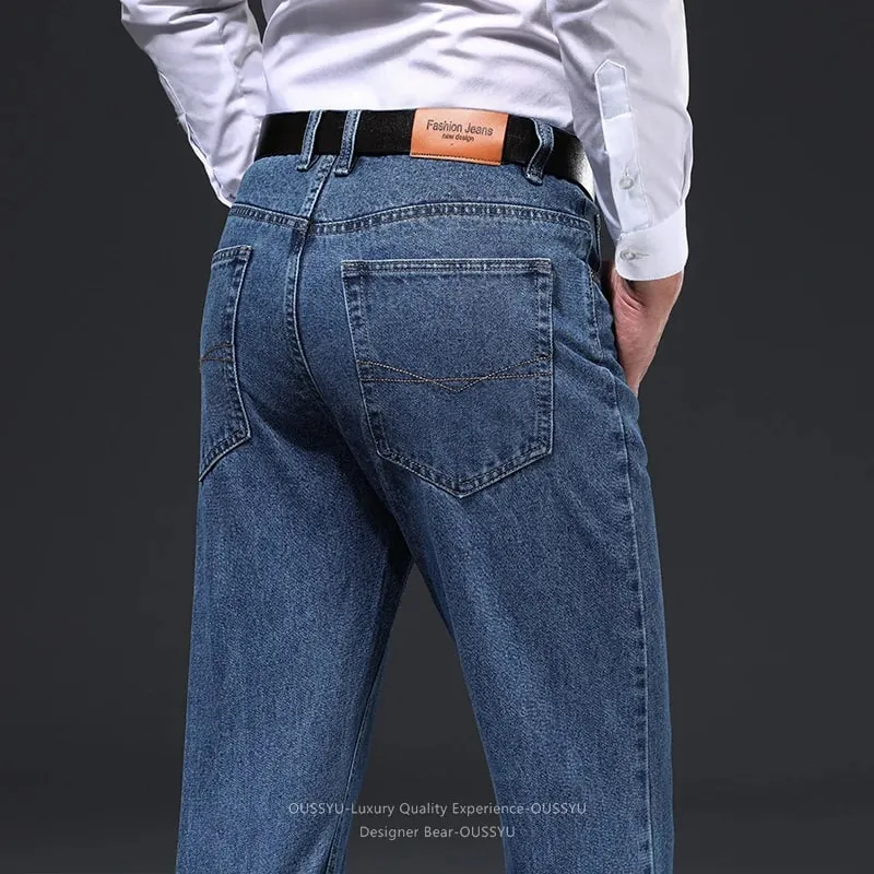 Luxury Quality Autumn Winter 100%Cotton Men's Jeans Business Denim Pants Straight High Waist Father Trouser Male Plus Size 40 42