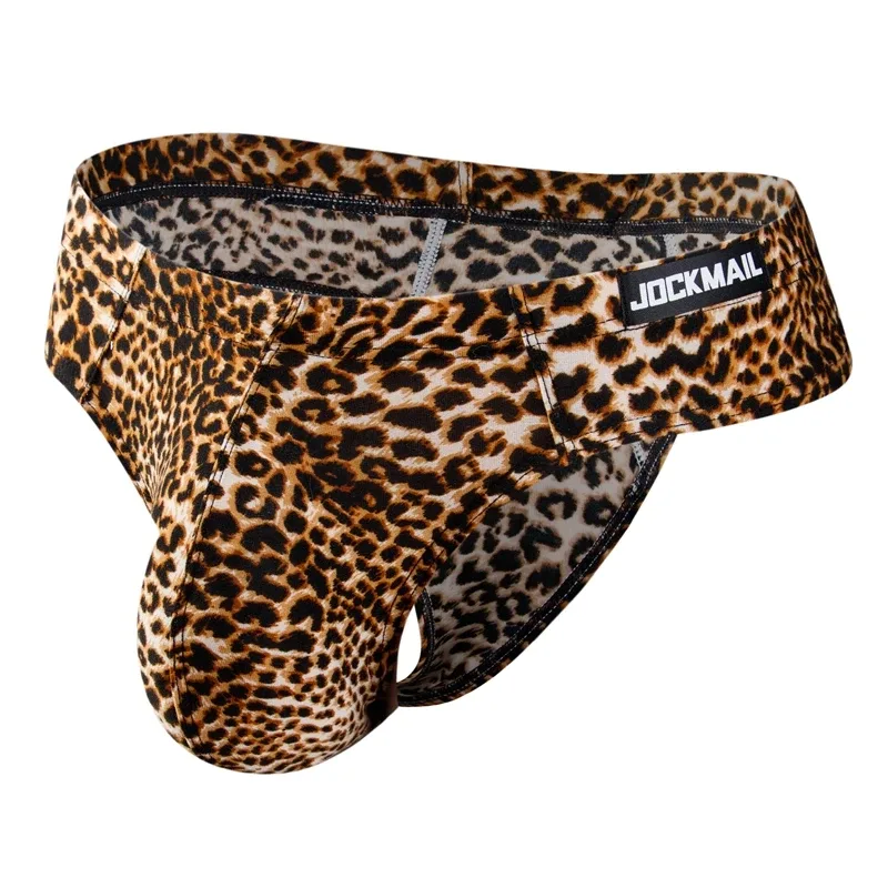 Jockmail Sexy Men Bikini Brief Underwear Leopard Grain Penis Pouch Jockstrap G-strings Thong Cuecas Gay Male Panties Slip Homme — image 2