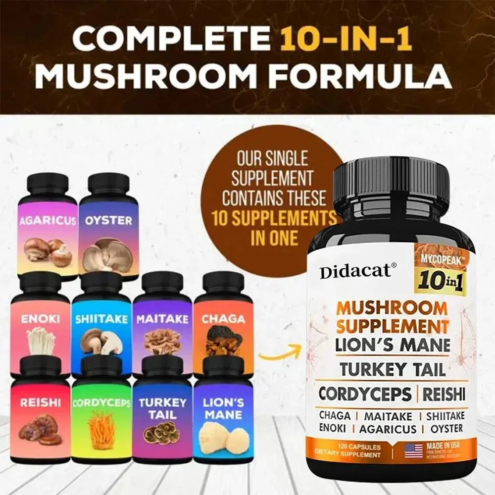 Mushroom Supplement 10x Complex - for Memory Learning Thinking and Concentration. Immunity Energy Brain Health — image 4