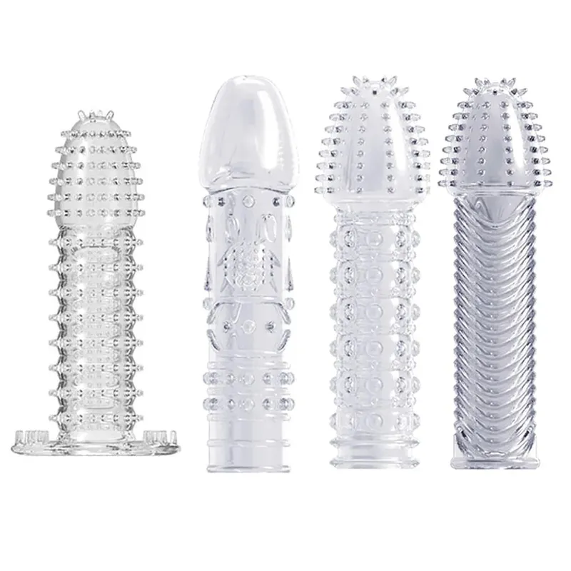 4pcs Delay Penis Sleeve Extension Reusable Condom Male Enlargement Dotted Clit Massage Cock Ring Thorn Vibrating Cover Sex Toys — image 16