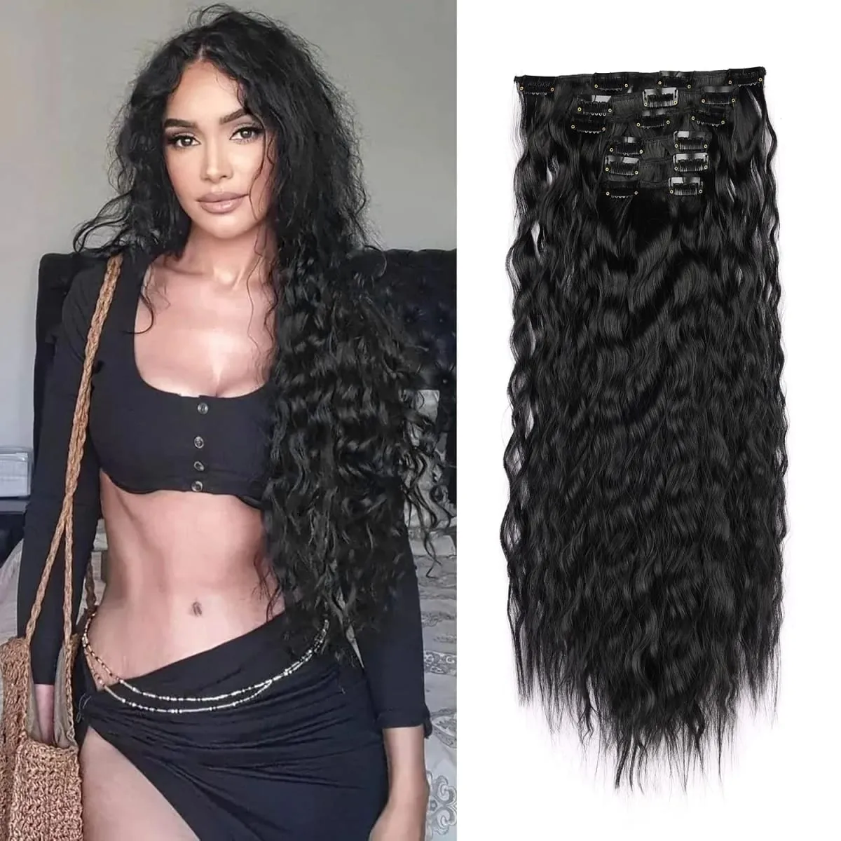 Synthetic Hair Extensions 6PCS Clip in Hair Extensions Long Straight hair extensions Natural Soft Synthetic Hairpieces for Women