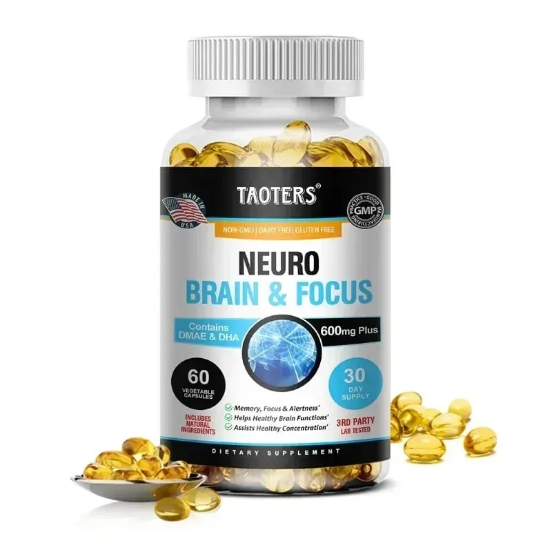 Suplemento cerebral Memory Focus Clarity Energy - Estimulador cerebral nootrópico DMAE Vitaminas A C D E B1 B2 B3 B5 B6 Cápsulas
