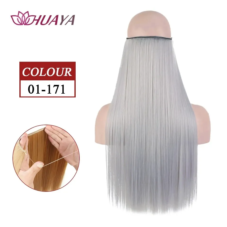 Synthetic Long Straight Invisible Wire No Clips In Hair Extensions Fake Hair Pieces Secret Fish Line Hairpieces For Women — image 19