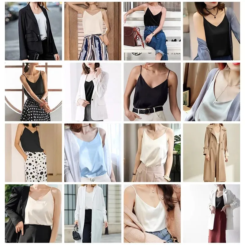 2026 Spaghetti Strap Top Women Halter V Neck Basic White Cami Sleeveless Satin Silk Tank Tops Women'S Summer Camisole — image 7