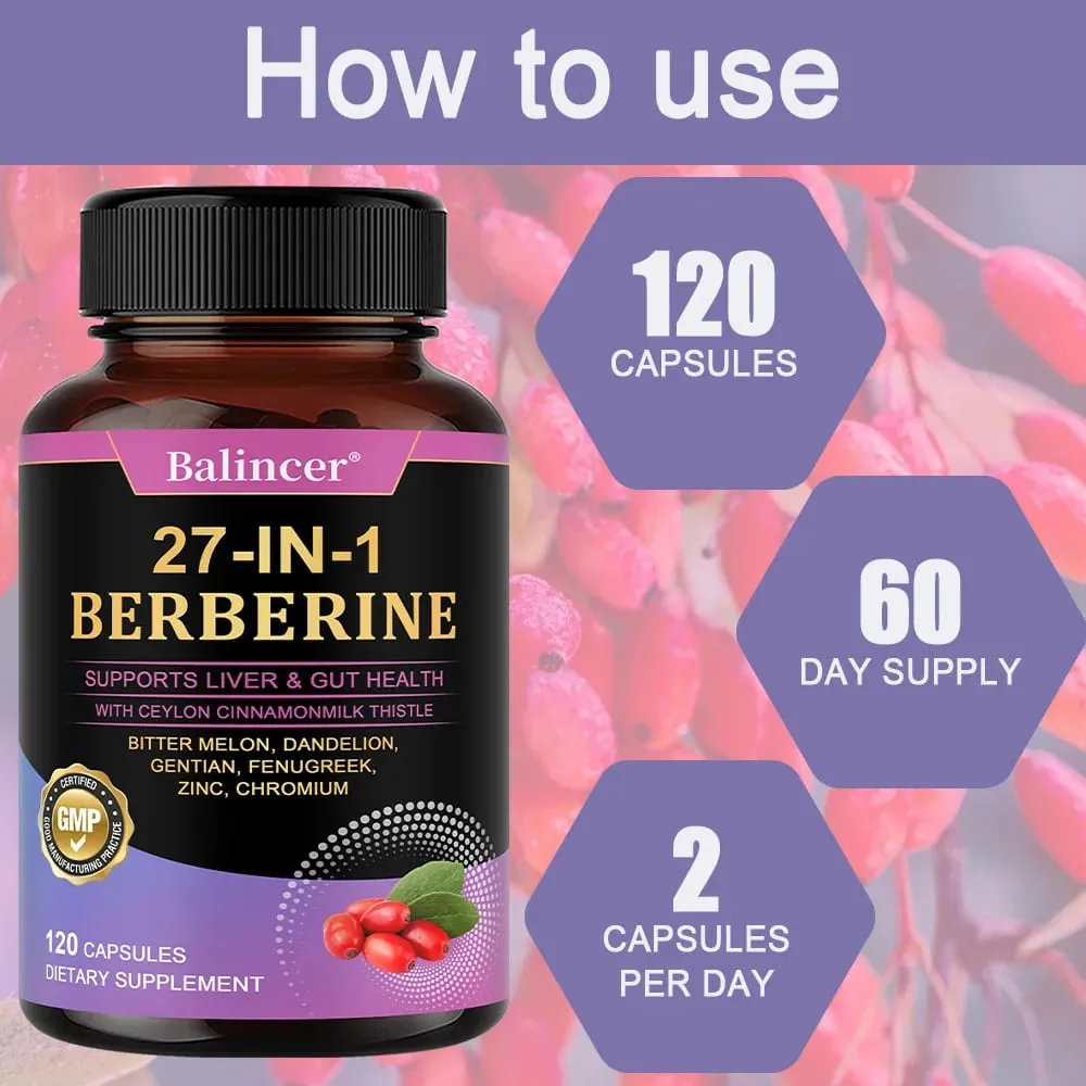 27-IN-1 Berberine Capsules - Contains Ceylon Cinnamon Milk Thistle - Supports Heart Health Immune System Liver & Gut Health — image 3