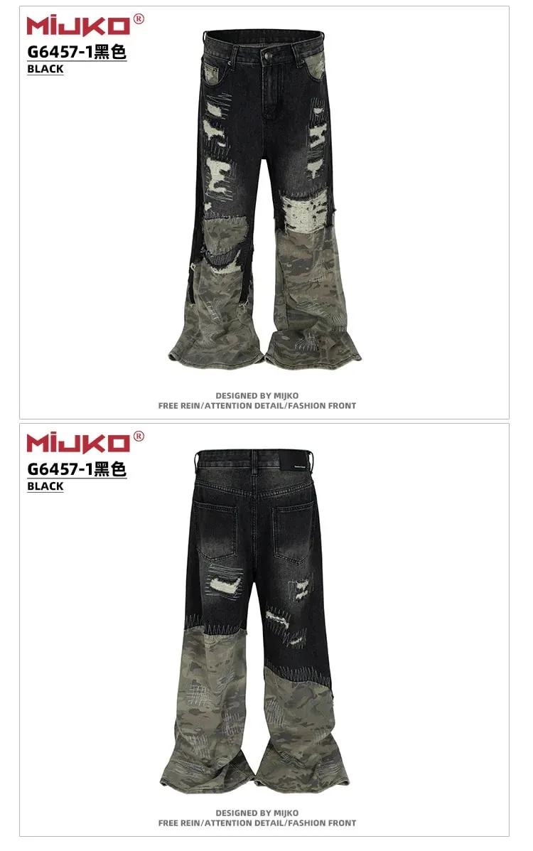 Jeans Men's and Women's Camouflage Patchwork Washed Hole Design Jeans 2025ss — image 4