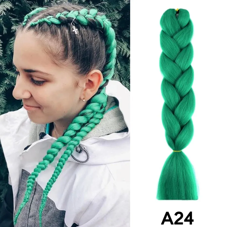 24 Inch Synthetic Jumbo Braid Pure And Ombre Braiding Hair Extensions For Women DIY Jumbo Hair Braids Black Green Gray Brown — image 28