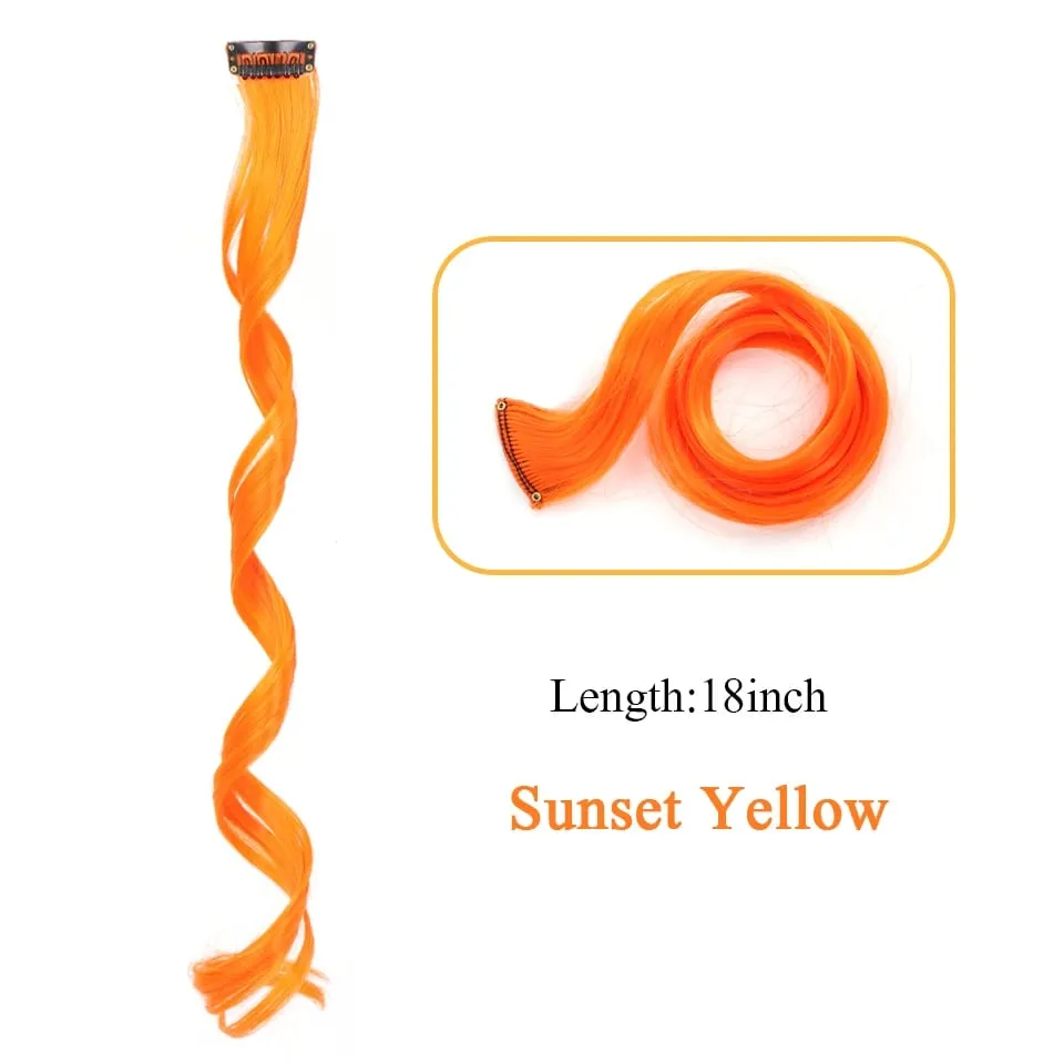 Synthetic Clip In One Pieces Colorful Hair Extensions Curly Synthetic Hair Pieces 18" Long Ombre Hair Pink Purple Red Blue — image 20