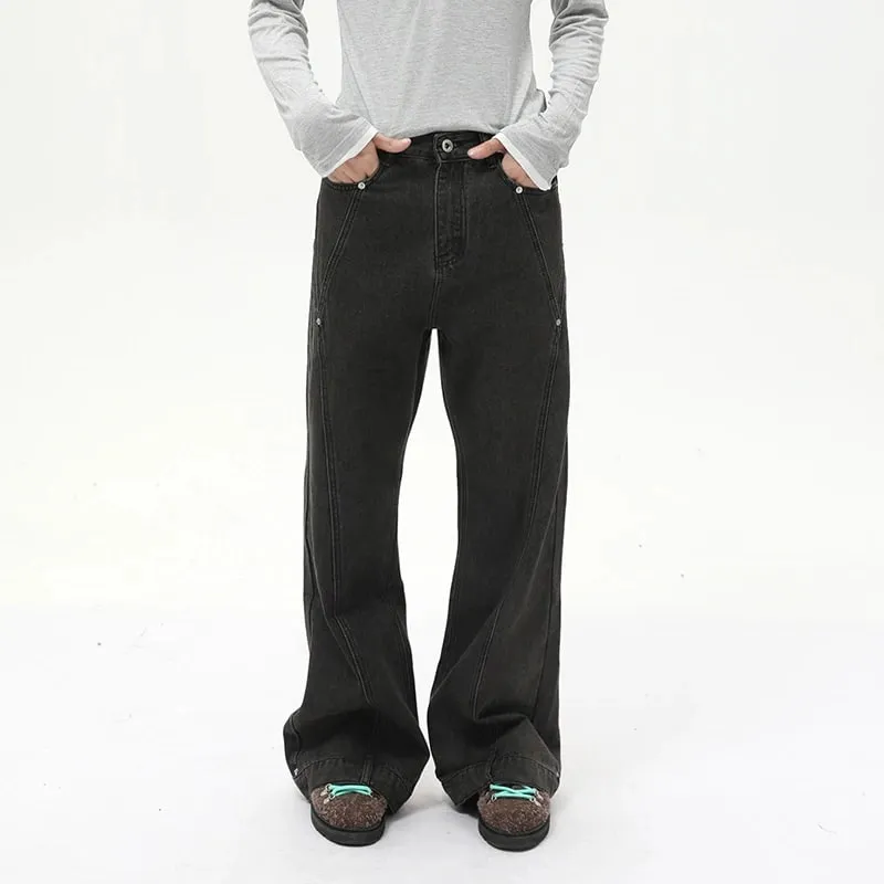 American Style Male Micro Flare Jeans High Street Nail Bead Splicing Fashionable Solid Color Summer Men Trousers 9W2660 — image 3