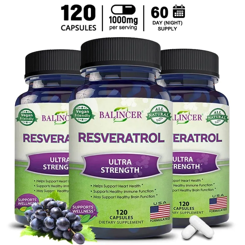 Balincer Resveratrol Complex Supports Cardiovascular Health Protects Arteries Boosts Immune System Promotes Smooth Skin