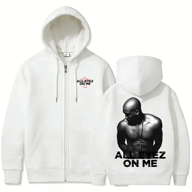 Rapçi Tupac 2pac All Eyez on Me Çapraz fermuarlı kapüşonlu kıyafet Erkek Kadın Hip Hop Moda Fermuarlı Kapüşonlular erkek Rahat Büyük Boy streetwear — image 6
