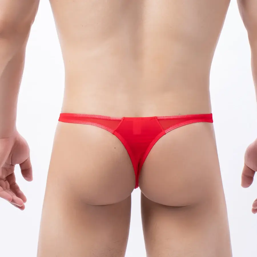 Men's Underwear T-Back G String Thong Sexy Bulge Pouch Ice Silk Tangas Transparent Waist Lingerie Panties hombre Male Briefs Y30