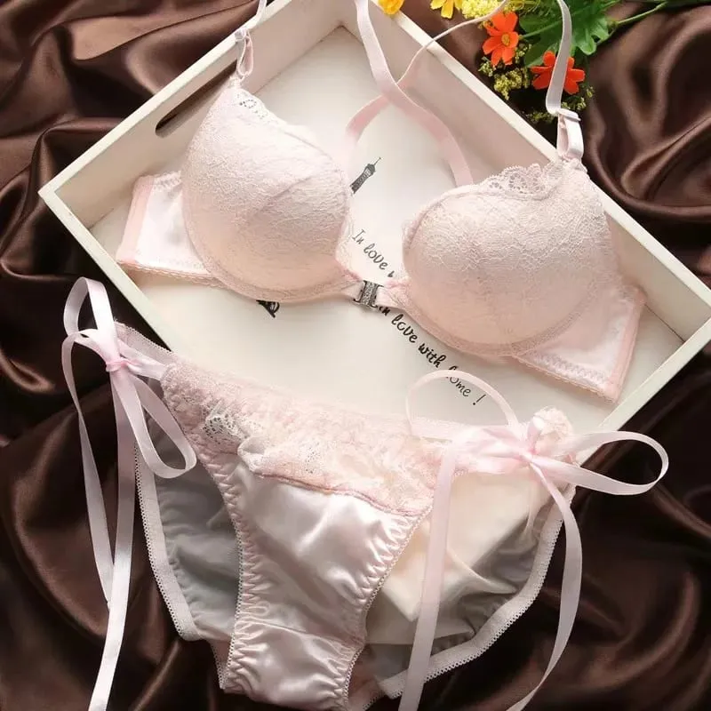 Sexy Lace Bra Set Front-Buckle Backless Push Up Adjustable Lingerie — image 1
