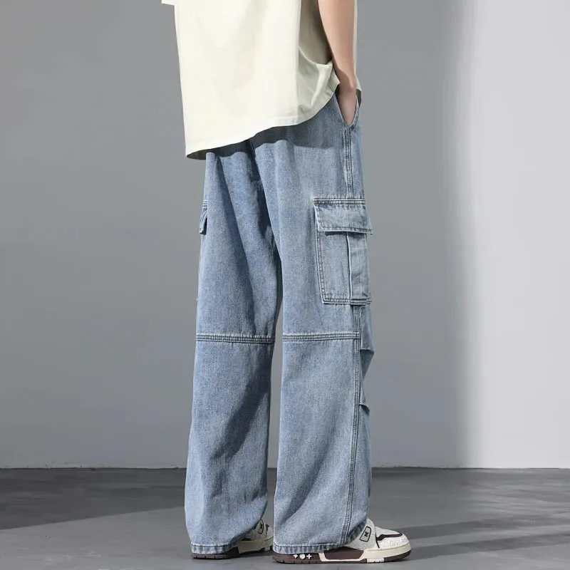 Large Pocket Baggy Jeans Men's 2025 New Spring Classic Straight Denim Trousers Street Y2K Elastic Waist Casual Cargo Pants — image 4